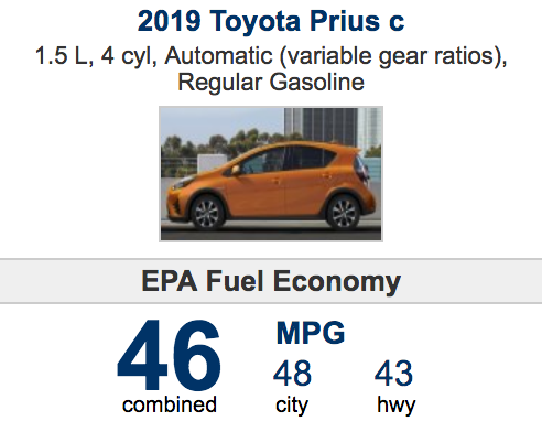 2019 TOYOTA PRIUS C